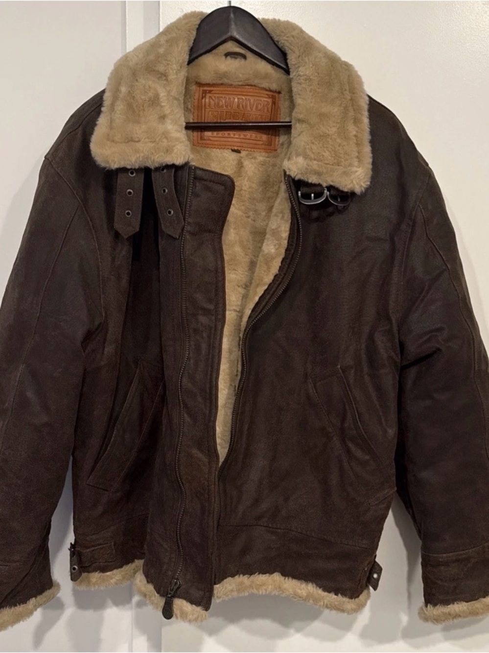 Vintage New River Leather Jacket Mens XL Brown 100% Leather